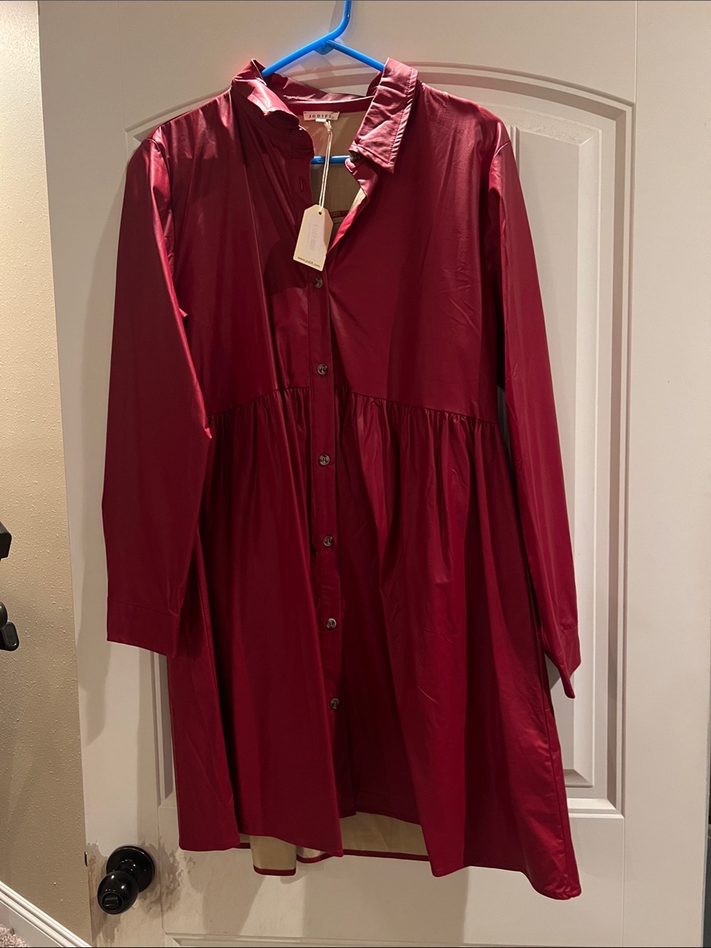 JODIFL Red leather like Button-Up dress